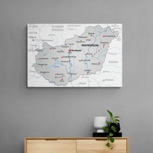Obraz sivá mapa Maďarska s kontrastom