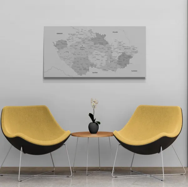 Obraz elegantná sivá mapa Česka