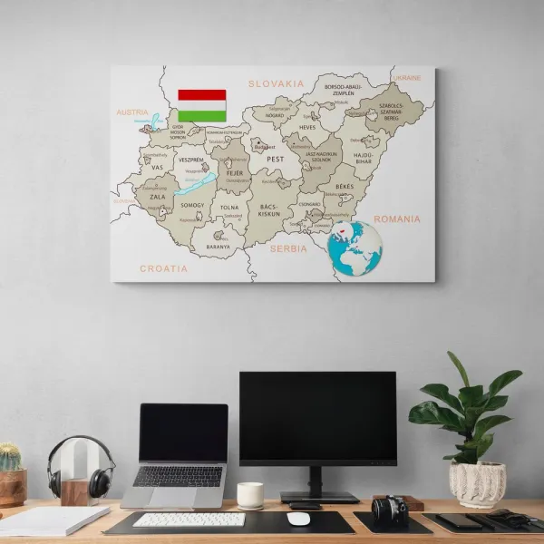 Obraz na korku decentná béžová mapa Maďarska