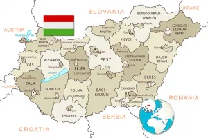 Obraz na korku decentná béžová mapa Maďarska