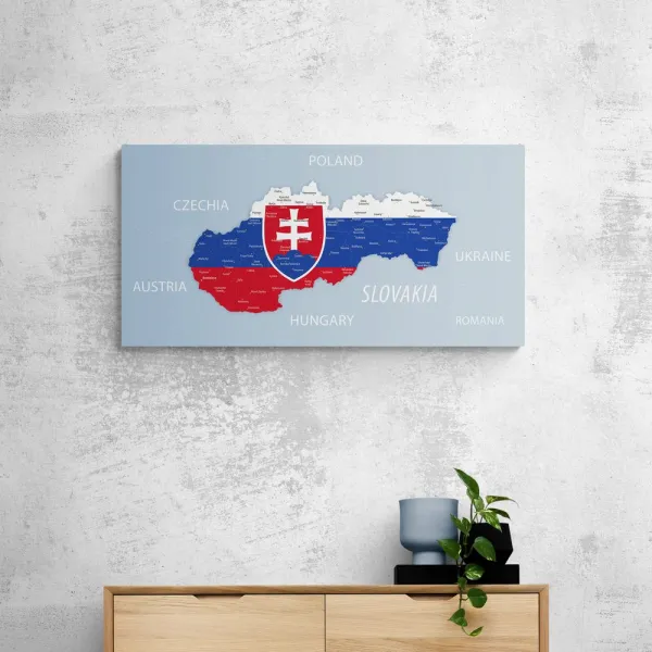 Obraz mapa Slovenska so štátnym znakom a okolitými štátmi