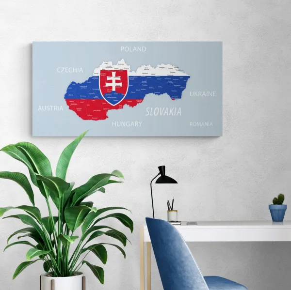 Obraz mapa Slovenska so štátnym znakom a okolitými štátmi