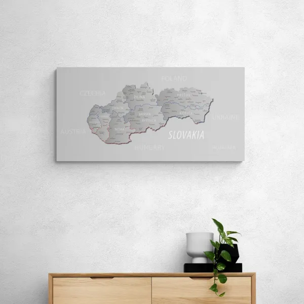 Obraz sivá mapa Slovenska s decentným kontrastom