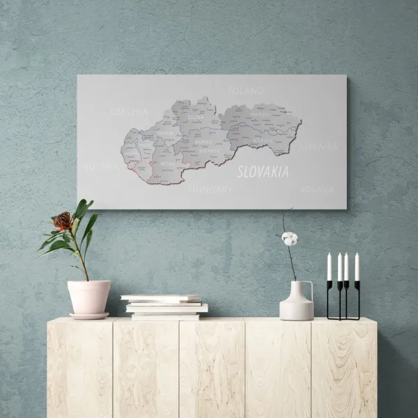 Obraz sivá mapa Slovenska s decentným kontrastom