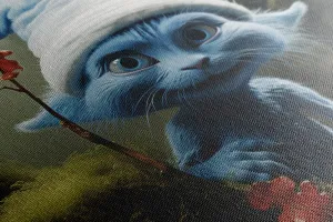 Obraz modrá mačka s bielou čiapkou v lese