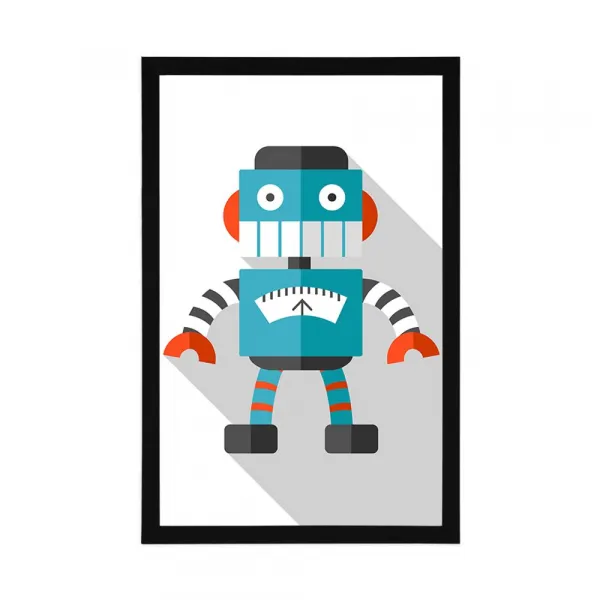 Plagát modrý robot na bielom pozadí