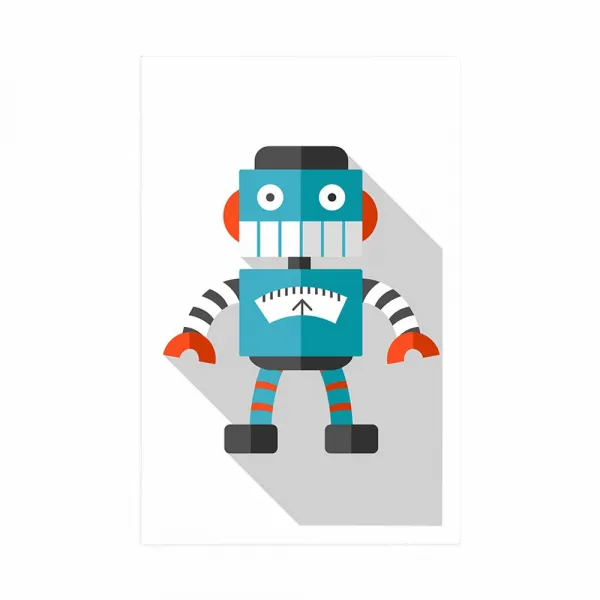 Plagát modrý robot na bielom pozadí