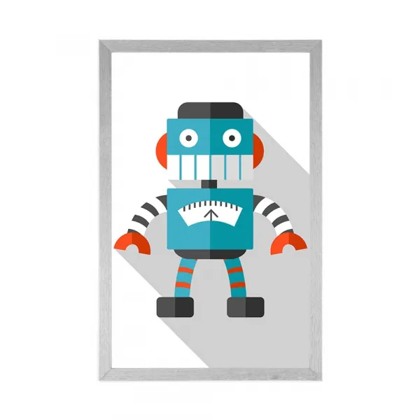 Plagát modrý robot na bielom pozadí