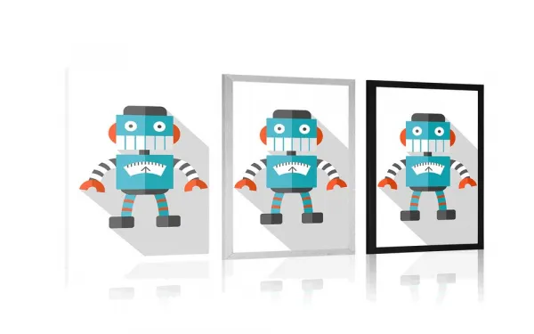 Plagát modrý robot na bielom pozadí