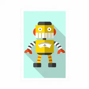 Plagát žltý robot na modrom pozadí