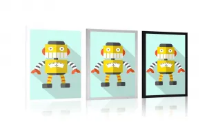Plagát žltý robot na modrom pozadí