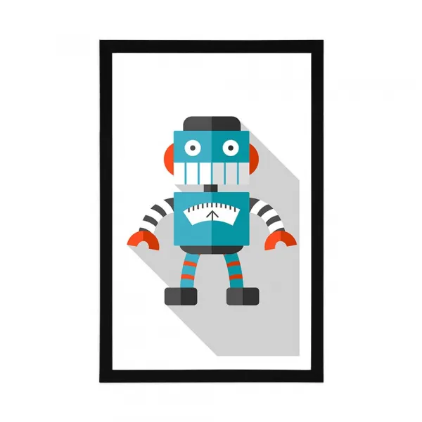 Plagát s paspartou modrý robot na bielom pozadí