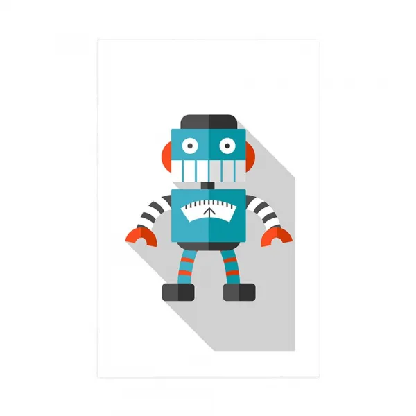 Plagát s paspartou modrý robot na bielom pozadí