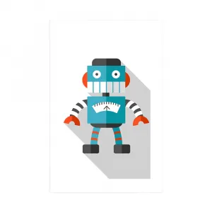 Plagát s paspartou modrý robot na bielom pozadí