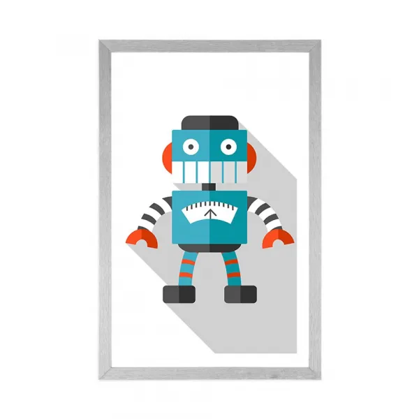 Plagát s paspartou modrý robot na bielom pozadí