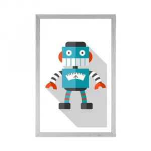 Plagát s paspartou modrý robot na bielom pozadí