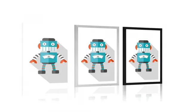 Plagát s paspartou modrý robot na bielom pozadí
