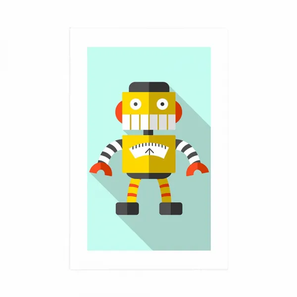 Plagát s paspartou žltý robot na modrom pozadí