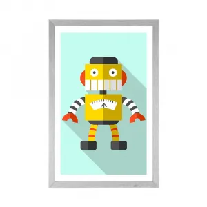 Plagát s paspartou žltý robot na modrom pozadí