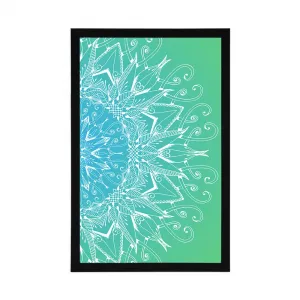 Plagát biela Mandala na modrozelenom pozadí