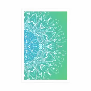 Plagát biela Mandala na modrozelenom pozadí
