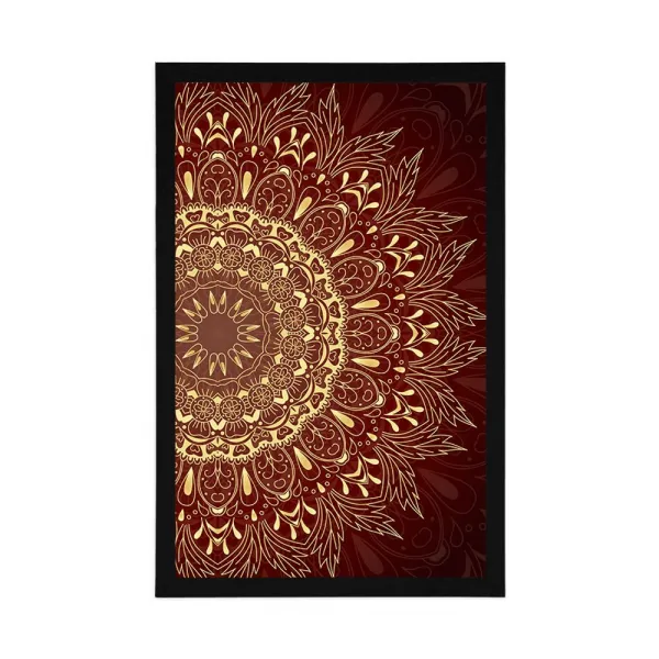 Plagát zlatá Mandala na bordovom pozadí