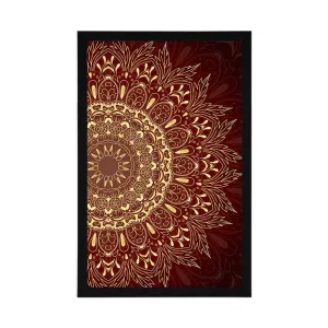 Plagát zlatá Mandala na bordovom pozadí