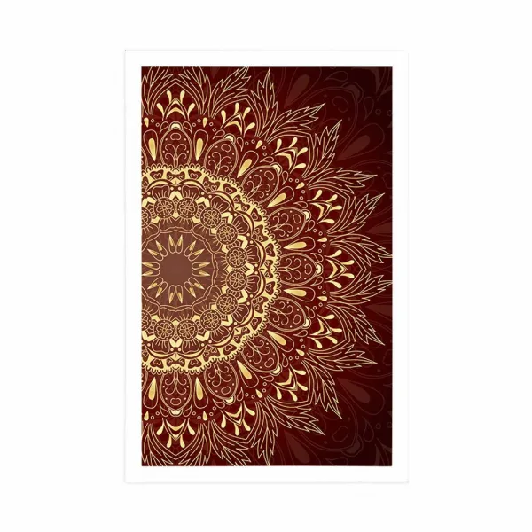 Plagát zlatá Mandala na bordovom pozadí