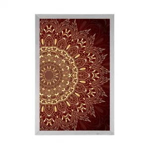 Plagát zlatá Mandala na bordovom pozadí