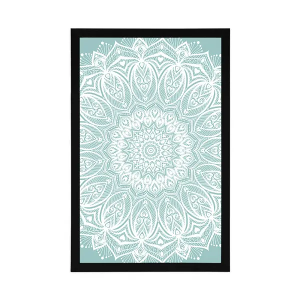 Plagát detail Mandala harmónie na modrom pozadí
