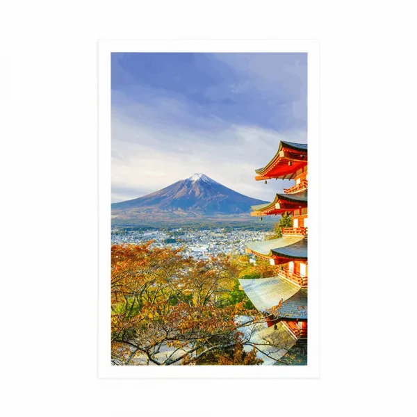 Plagát výhľad na Chureito Pagoda a horu Fuji
