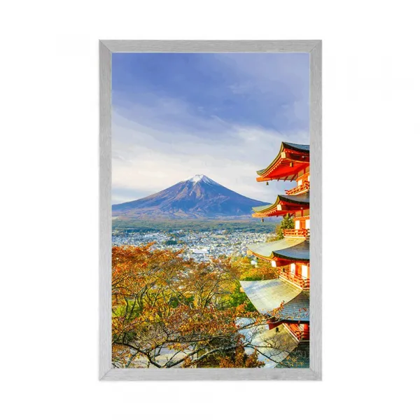 Plagát výhľad na Chureito Pagoda a horu Fuji