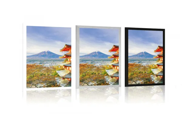 Plagát výhľad na Chureito Pagoda a horu Fuji