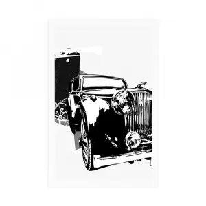 Plagát čiernobiele retro auto s abstrakciou