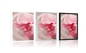 Plagát morský piesok a ružová orchidea