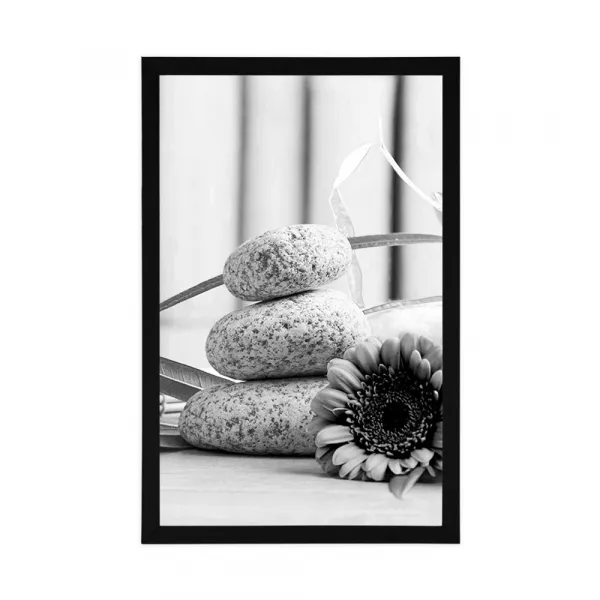 Plagát meditačné a wellness zátišie v čiernobielom prevedení