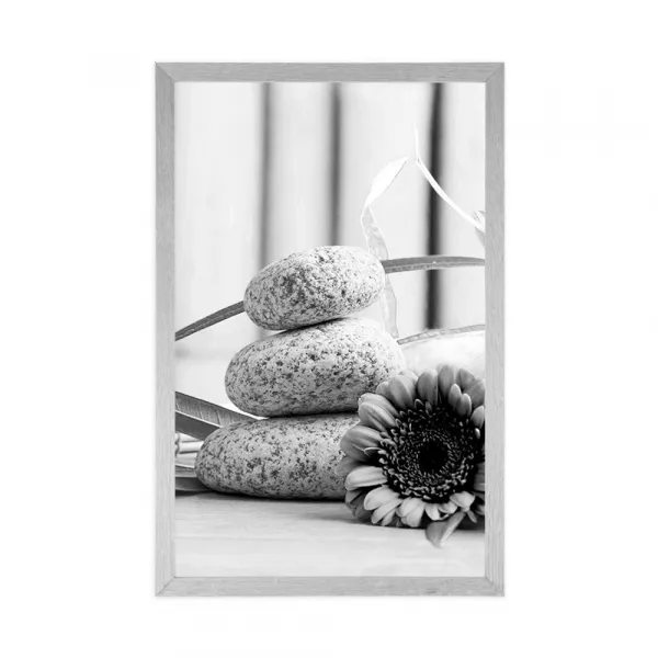 Plagát meditačné a wellness zátišie v čiernobielom prevedení