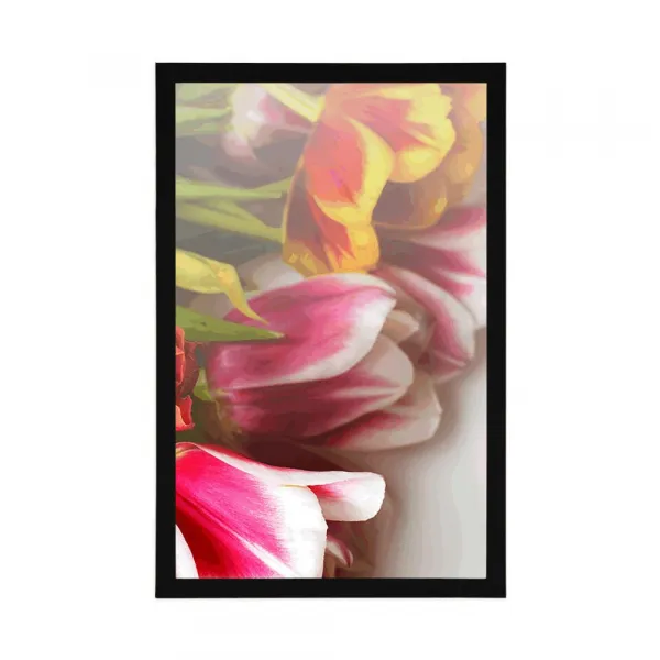 Plagát kytica farebných tulipánov