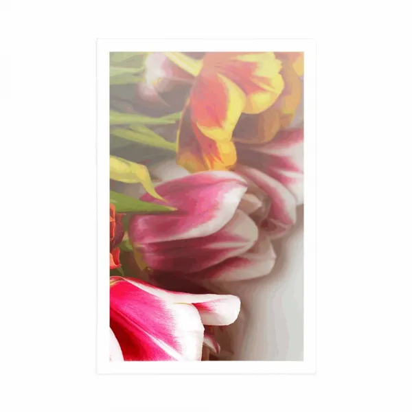Plagát kytica farebných tulipánov