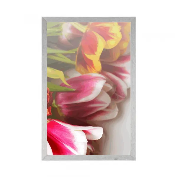 Plagát kytica farebných tulipánov