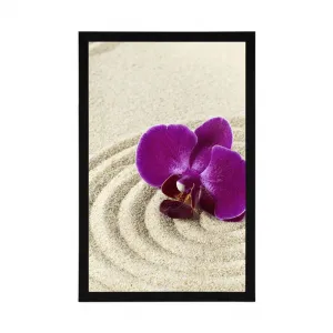 Plagát piesočnatá Zen záhrada s fialovou orchideou