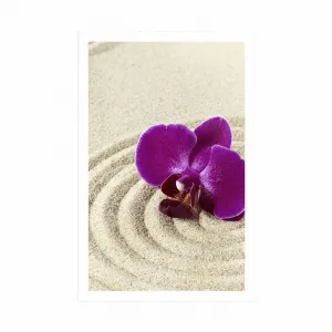 Plagát piesočnatá Zen záhrada s fialovou orchideou