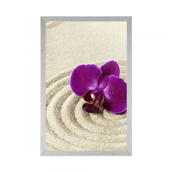 Plagát piesočnatá Zen záhrada s fialovou orchideou