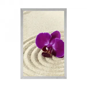Plagát piesočnatá Zen záhrada s fialovou orchideou