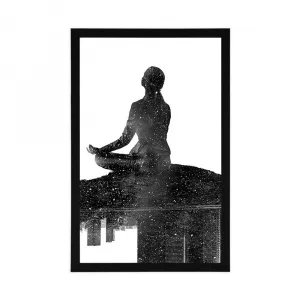 Plagát meditácia ženy v čiernobielom prevedení