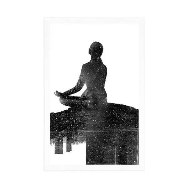 Plagát meditácia ženy v čiernobielom prevedení