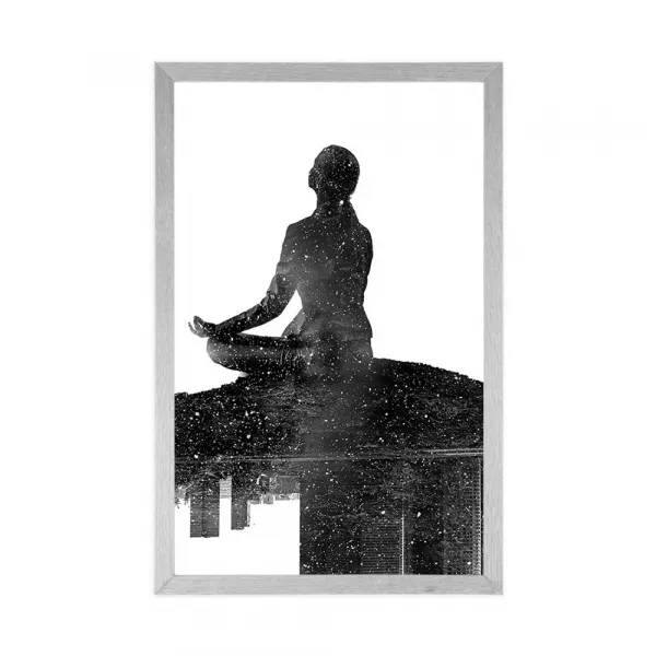 Plagát meditácia ženy v čiernobielom prevedení