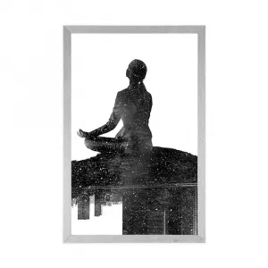 Plagát meditácia ženy v čiernobielom prevedení