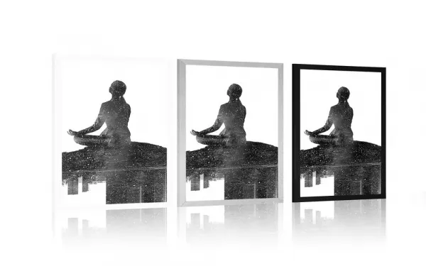 Plagát meditácia ženy v čiernobielom prevedení