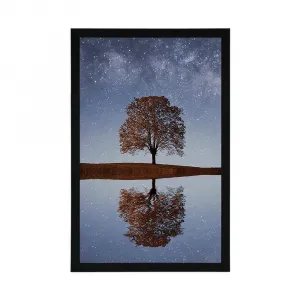 Plagát hviezdna obloha nad osamelým stromom